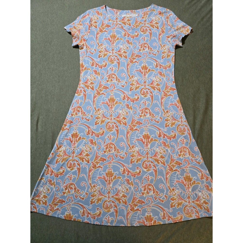 Peruvian Connection Pima Cotton Size Small Blue and Orange Patterened Midi Dress